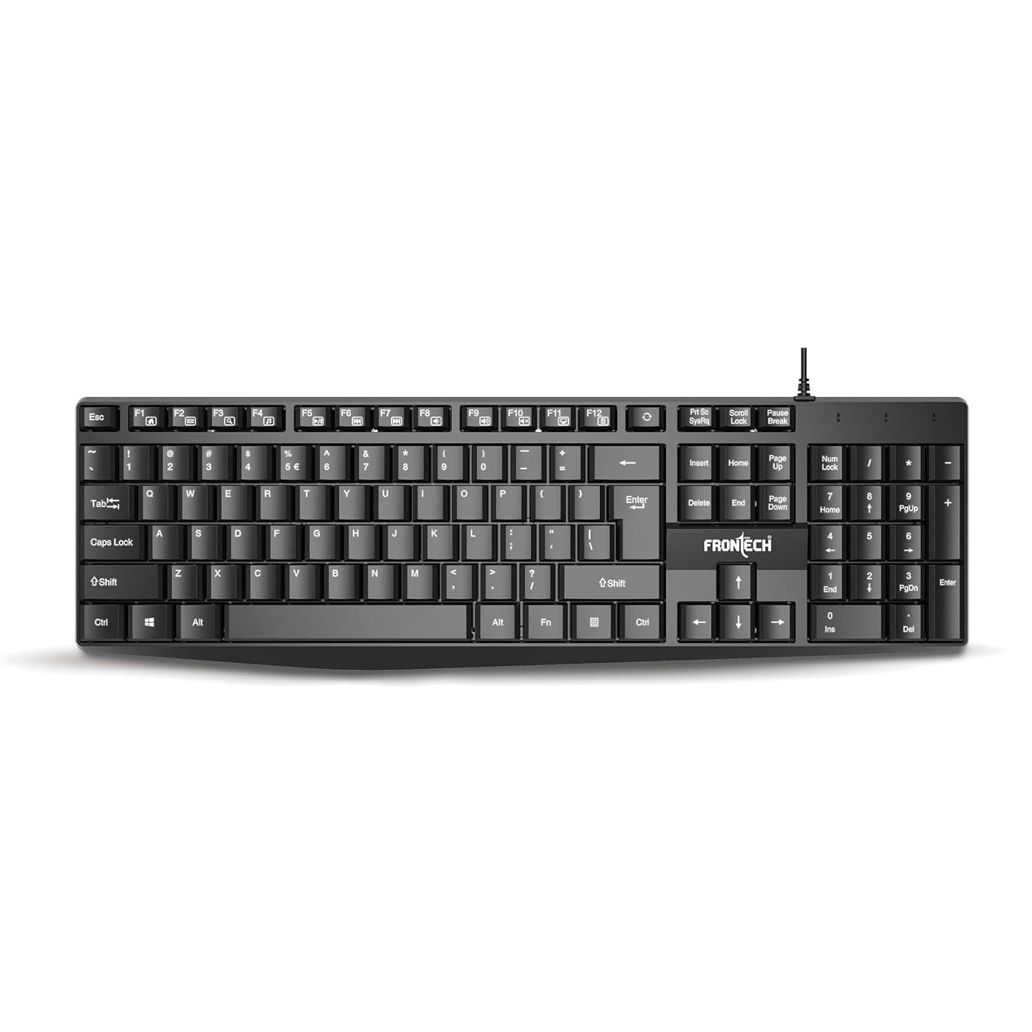 FRONTECH PrecisionFlow USB Keyboard - Ergonomic Design & Silent Typing for Windows (FT-1671)