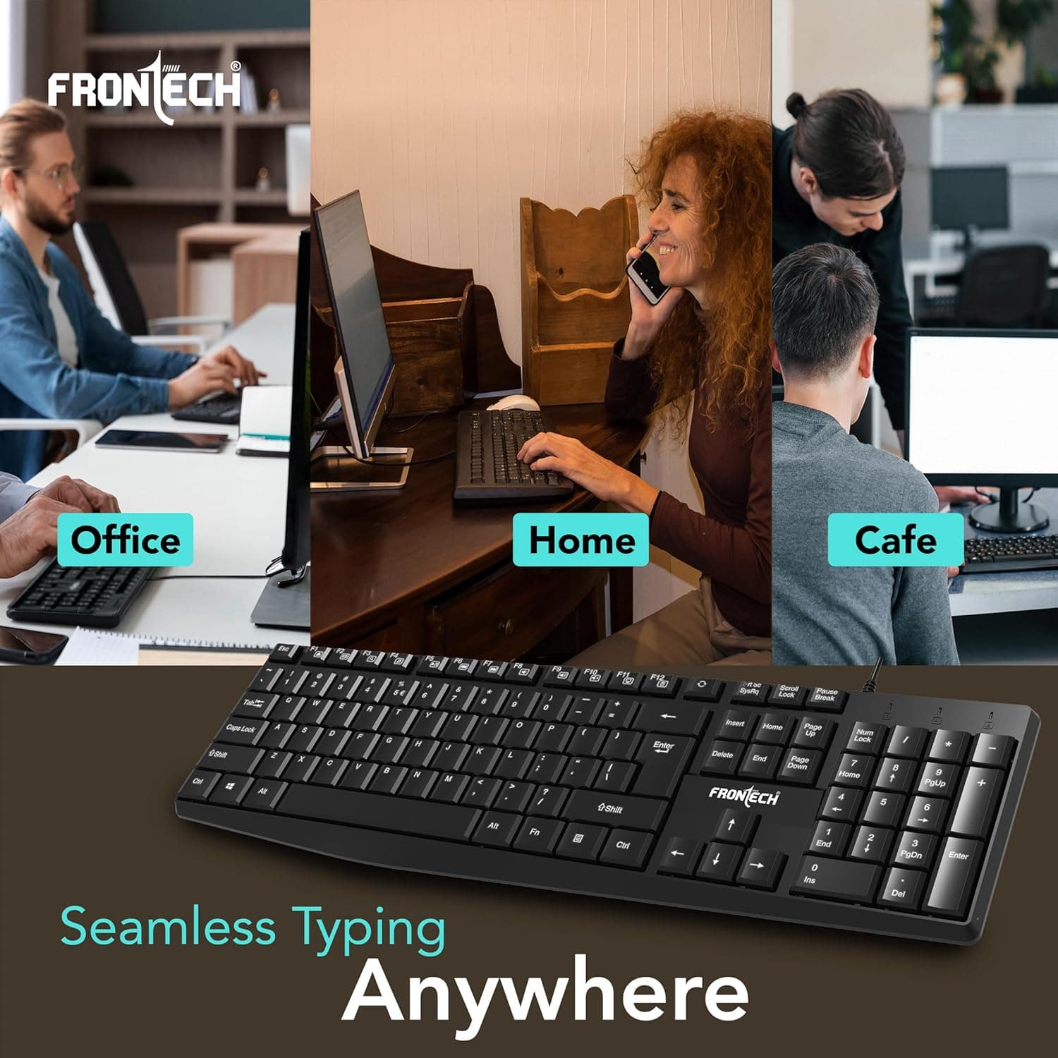 FRONTECH PrecisionFlow USB Keyboard - Ergonomic Design & Silent Typing for Windows (FT-1671) thumbnail