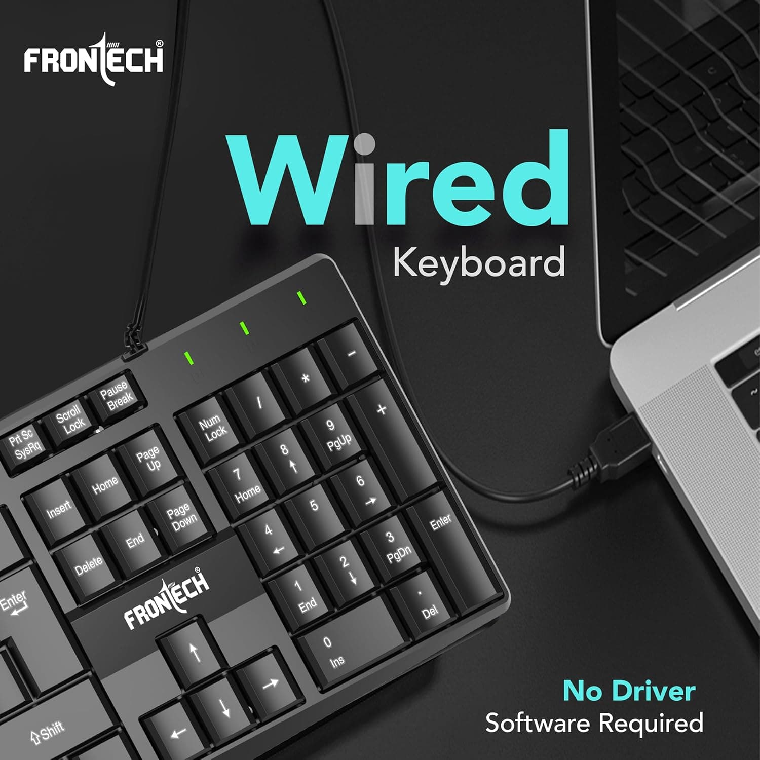 FRONTECH PrecisionFlow USB Keyboard - Ergonomic Design & Silent Typing for Windows (FT-1671) thumbnail