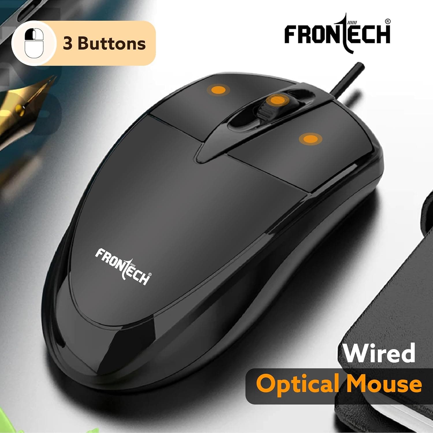 Frontech MS-0047 Wired Ambidextrous Optical Mouse (USB 2.0, USB 3.0, Black) thumbnail