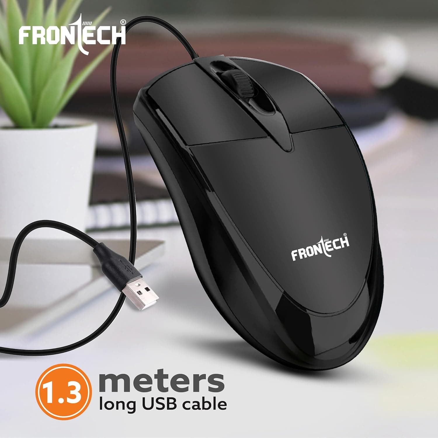 Frontech MS-0047 Wired Ambidextrous Optical Mouse (USB 2.0, USB 3.0, Black) thumbnail